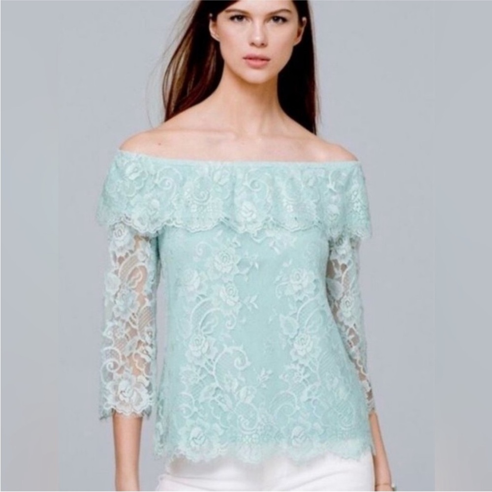 Elegant Lace Off-Shoulder Top White House black market S aqua color teal